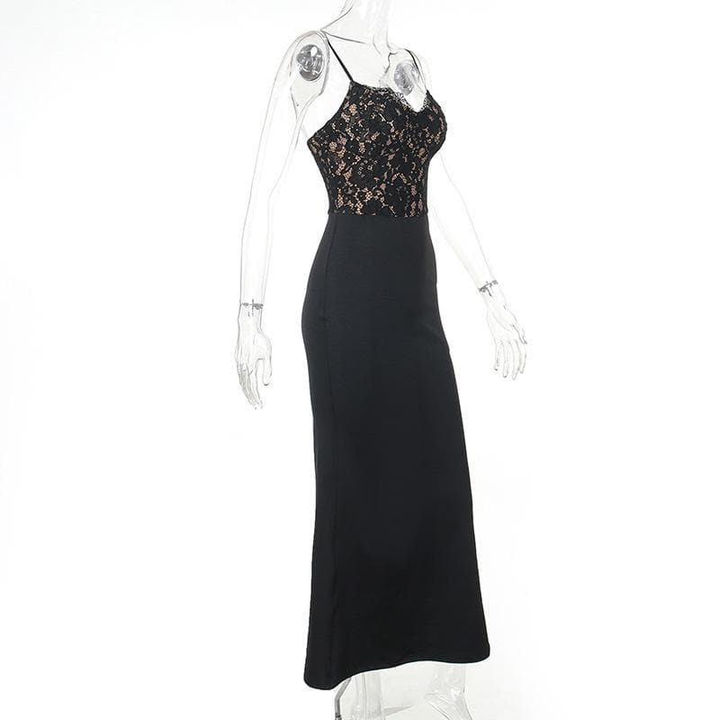 Lace patchwork v neck backless cami maxi dress  | Festival Outfits Women