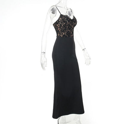 Lace patchwork v neck backless cami maxi dress  | Festival Outfits Women