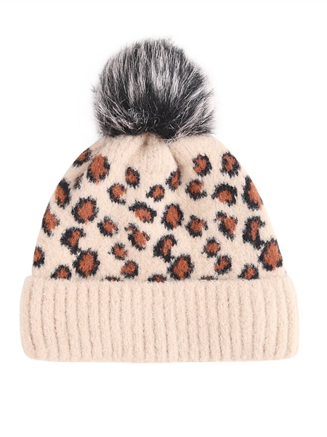 Hat Beanie / Slouchy Black Pink Light Gray Outdoor Home Daily Knit Leopard Portable Windproof Comfort for Women