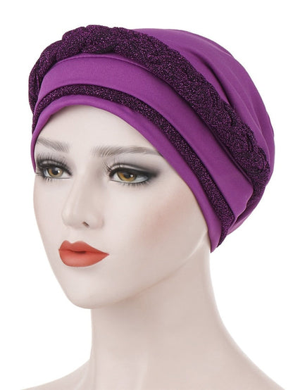 India Muslim Women Hijab Hat Two Color Splicing Cap Braid Turban Headscarf Islamic Head Wrap Lady Beanie Bonnet Hair Loss Cover for Women
