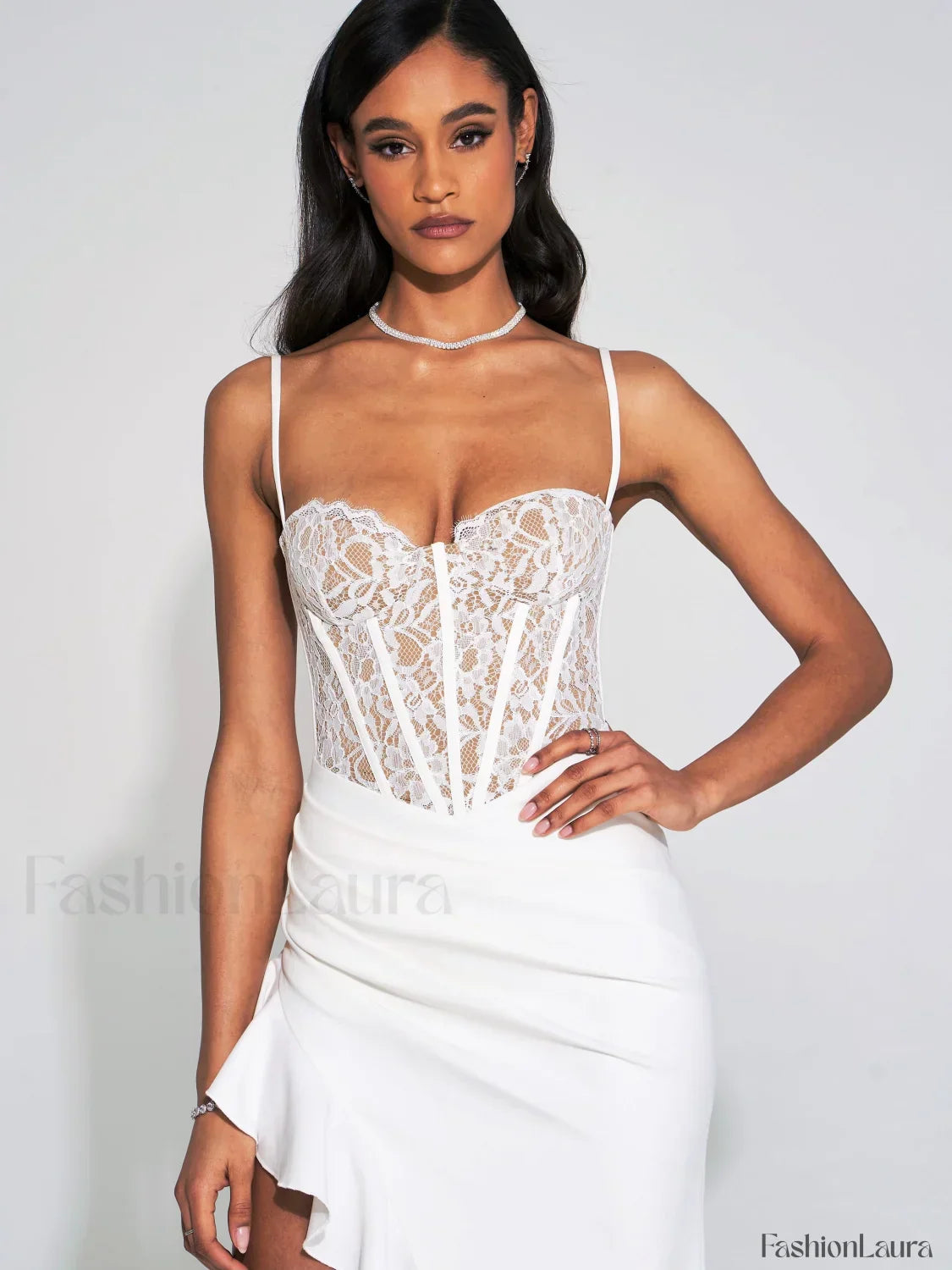 Junia White Lace Charming Corset Maxi Dress