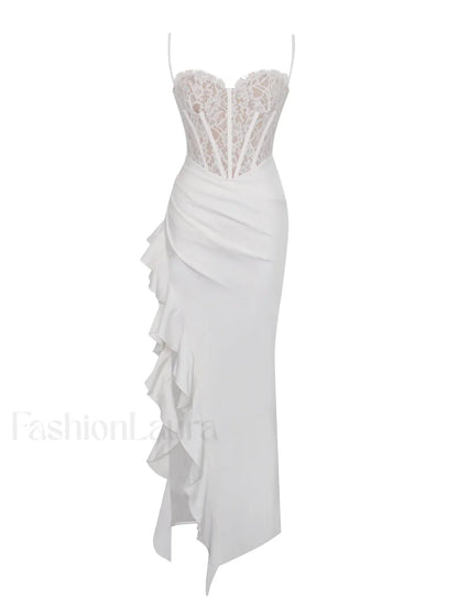 Junia White Lace Charming Corset Maxi Dress