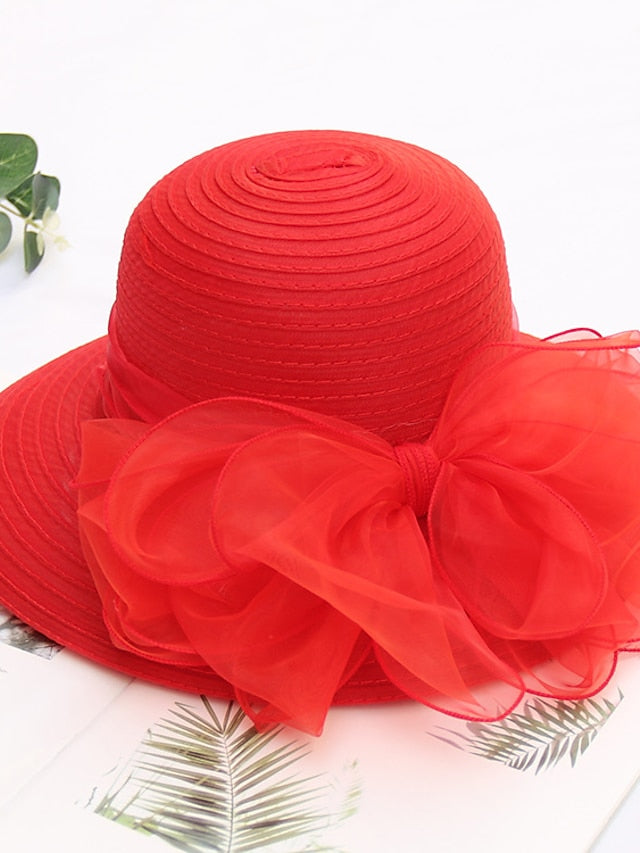 Party Hat Party Wedding Street Mesh Bowknot Ribbon bow Dark Blue Beige Hat Black White Red Green Purple for Women