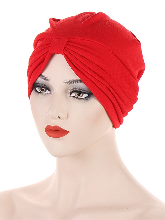 Fashion Solid Color Women Muslim Headscarf Top Knotted Turban Hat Sleep Hat Inner Hijab Bonnet Femme Round Head Cover Headwrap for Women