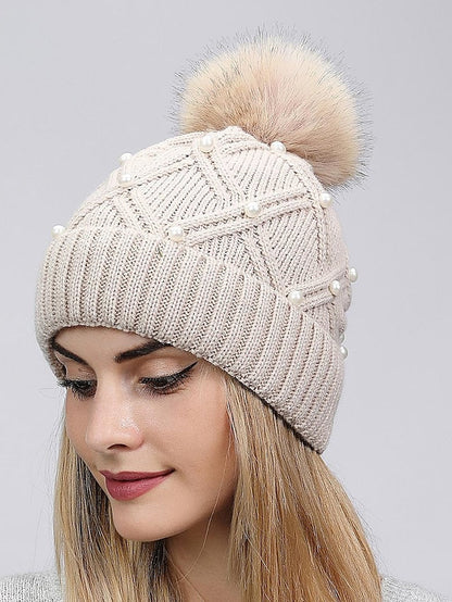 new wool knitted hat autumn and winter warm wool ball cap thickened wild face-lift travel hat for Women