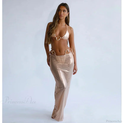 Lace Cover Maxi Dress Three Piece Swimsuit