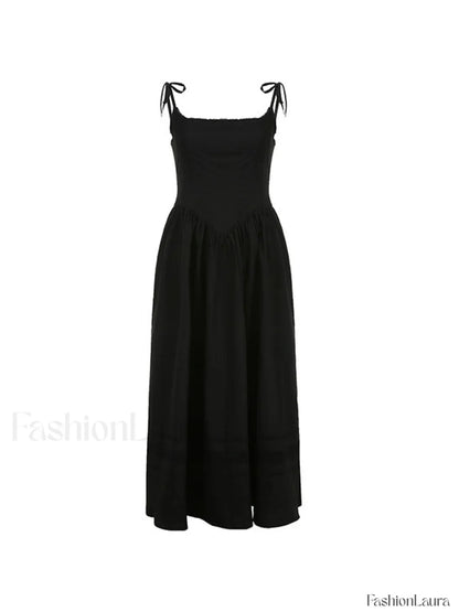 Lace Up Corset Black Maxi Dress