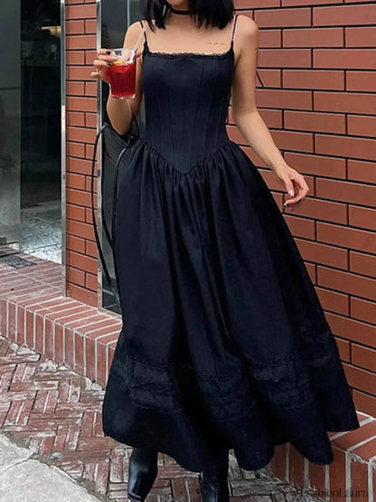 Lace Up Corset Black Maxi Dress