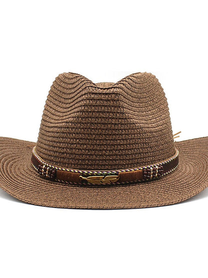 Men's Sun Hat Straw Hat Sports & Outdoor Daily Holiday Solid / Plain Color Straw Retro Simple Style Sunscreen 1 pcs for Women