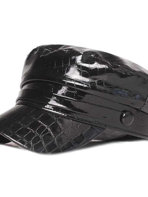 New Black Brown Colors Pu Leather Cap Fashion Caps Beret Ladies Retro Newsboy Hat Outdoor Sun Hats for Women