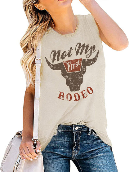 Western Summer Women Casual Hat Niutou Printed Round Sleeveless Vest