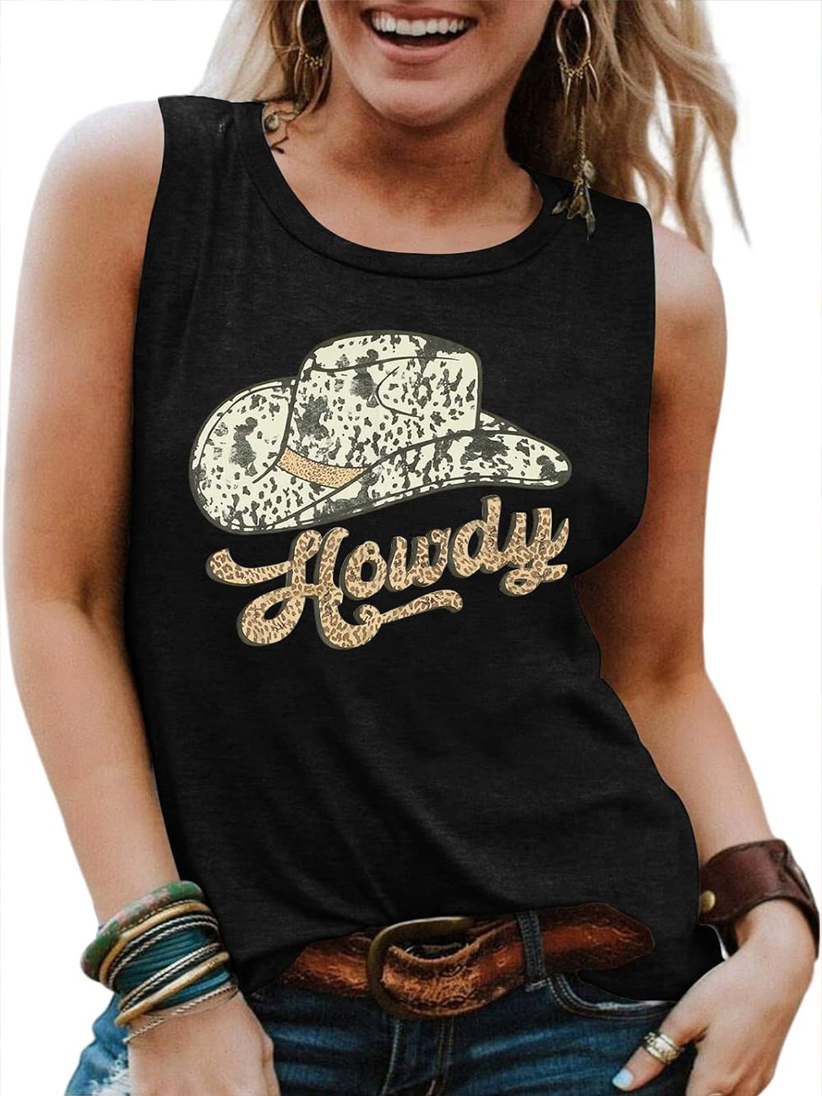 Western Summer Women Casual Hat Niutou Printed Round Sleeveless Vest