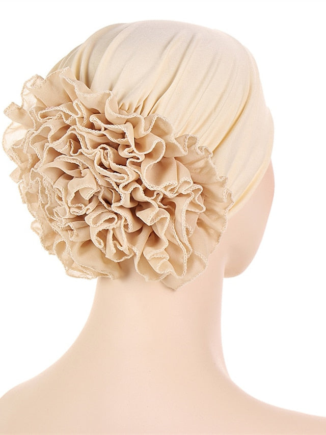 Woman Big Flower India Hat Beanie Turban Hair Accessories Elastic Cloth Hair Bands Hat Chemo Beanie Ladies Muslim Solid Hair Loss Cap for Women