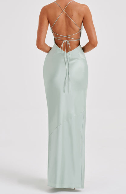 Vivia Satin Maxi Dress - Sage