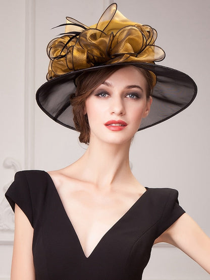 Hats Headwear Organza Sun Hat Wedding Casual Kentucky Derby Melbourne Cup With Floral Headpiece Headwear for Women