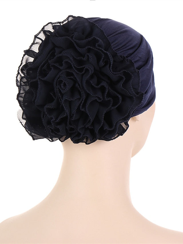 Woman Big Flower India Hat Beanie Turban Hair Accessories Elastic Cloth Hair Bands Hat Chemo Beanie Ladies Muslim Solid Hair Loss Cap for Women