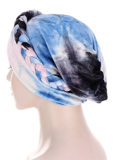 India Tie Dye Turban Cap Muslim Women Hijab Hair Care Hat Braid Headscarf Beanie Bonnet Islamic Headwear Wrap Hair Loss Cover for Women