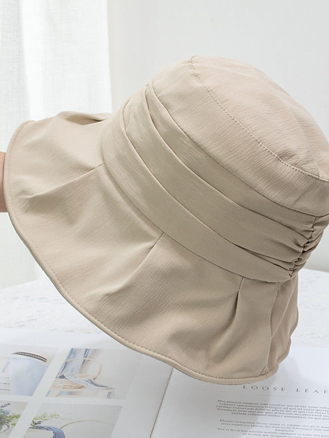 Simple Bucket Hat Women Summer Spring Fisherman Cap Female Wrinkled Wide Brimmed Ladies  Outdoor Casual Sunshade Hats for Women