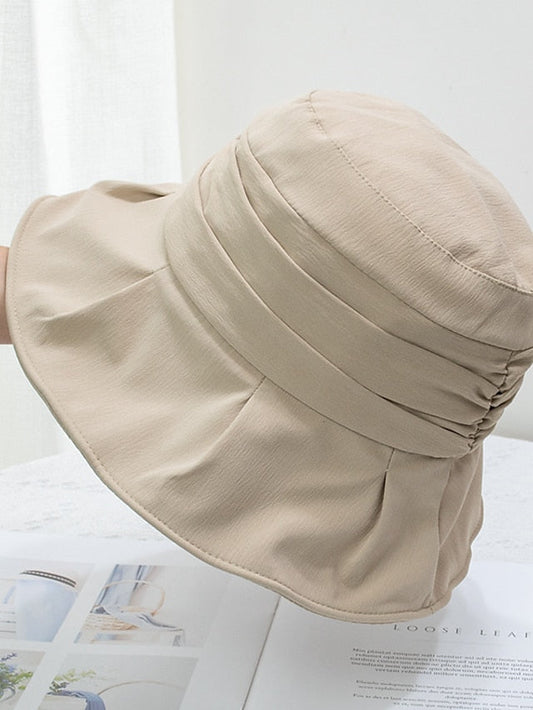 Simple Bucket Hat Women Summer Spring Fisherman Cap Female Wrinkled Wide Brimmed Ladies  Outdoor Casual Sunshade Hats for Women