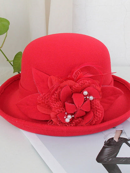 Party Hat Party Wedding Special Occasion Flower Flower Wine Black Hat Yellow Fall Winter Spring Holiday for Women