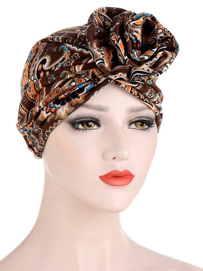 Ethnic Plaid Pattern Cashew Print Big Flower Headscarf Bonnet Women Turban Hat Turbante Femme Musulman India Hat Islamic Head Wrap Turban for Women