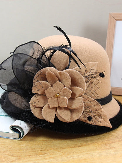 Party Hat Party Wedding Special Occasion Flower Flower Black White Hat Gray Fall Winter Spring Holiday for Women