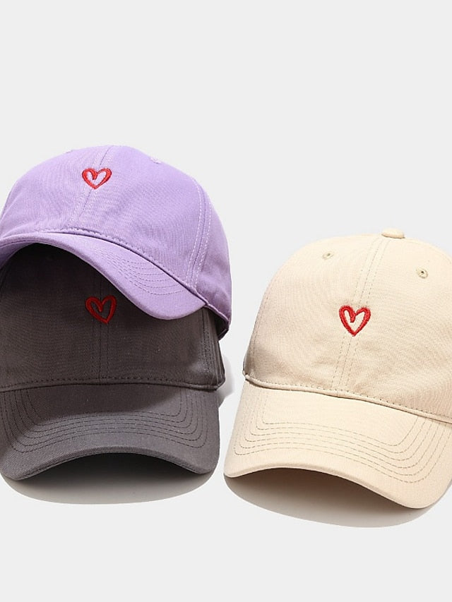 Cotton Baseball Caps Unisex Casual Sunhat Heart Embroidery Man Women Summer Hat Outsport Daily Duck Tongue Cap Couple Sun Visor for Women