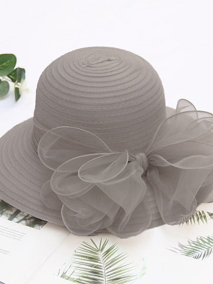 Party Hat Party Wedding Street Mesh Bowknot Ribbon bow Dark Blue Beige Hat Black White Red Green Purple for Women