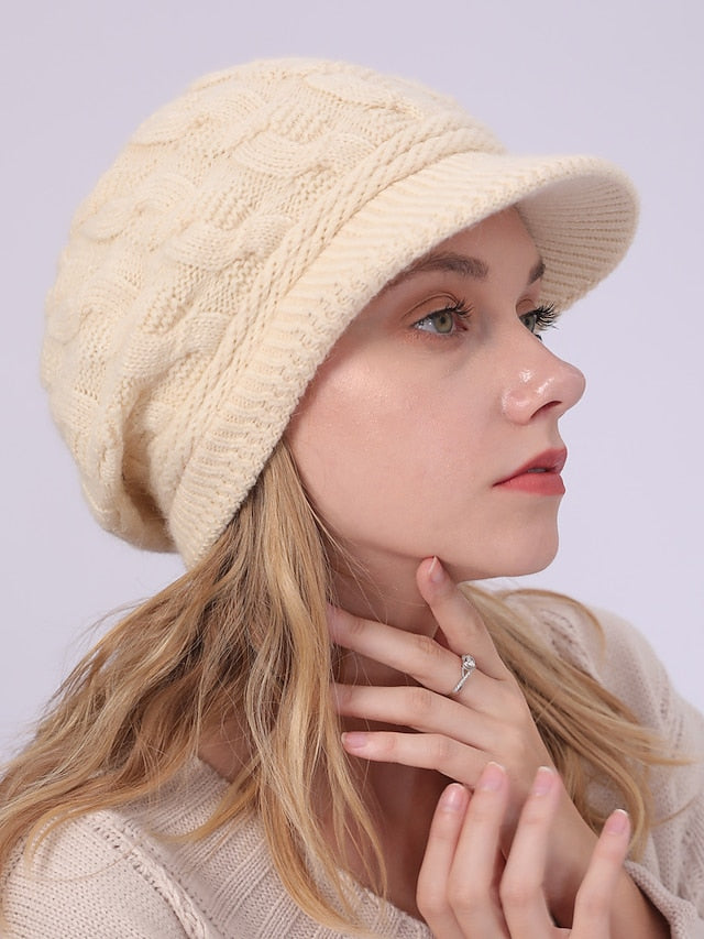 Warm Knitting Beret Hat Winter Women Solid Cap Outdoor Windproof Ear Protection Skiing Hiking Girls Caps for Women