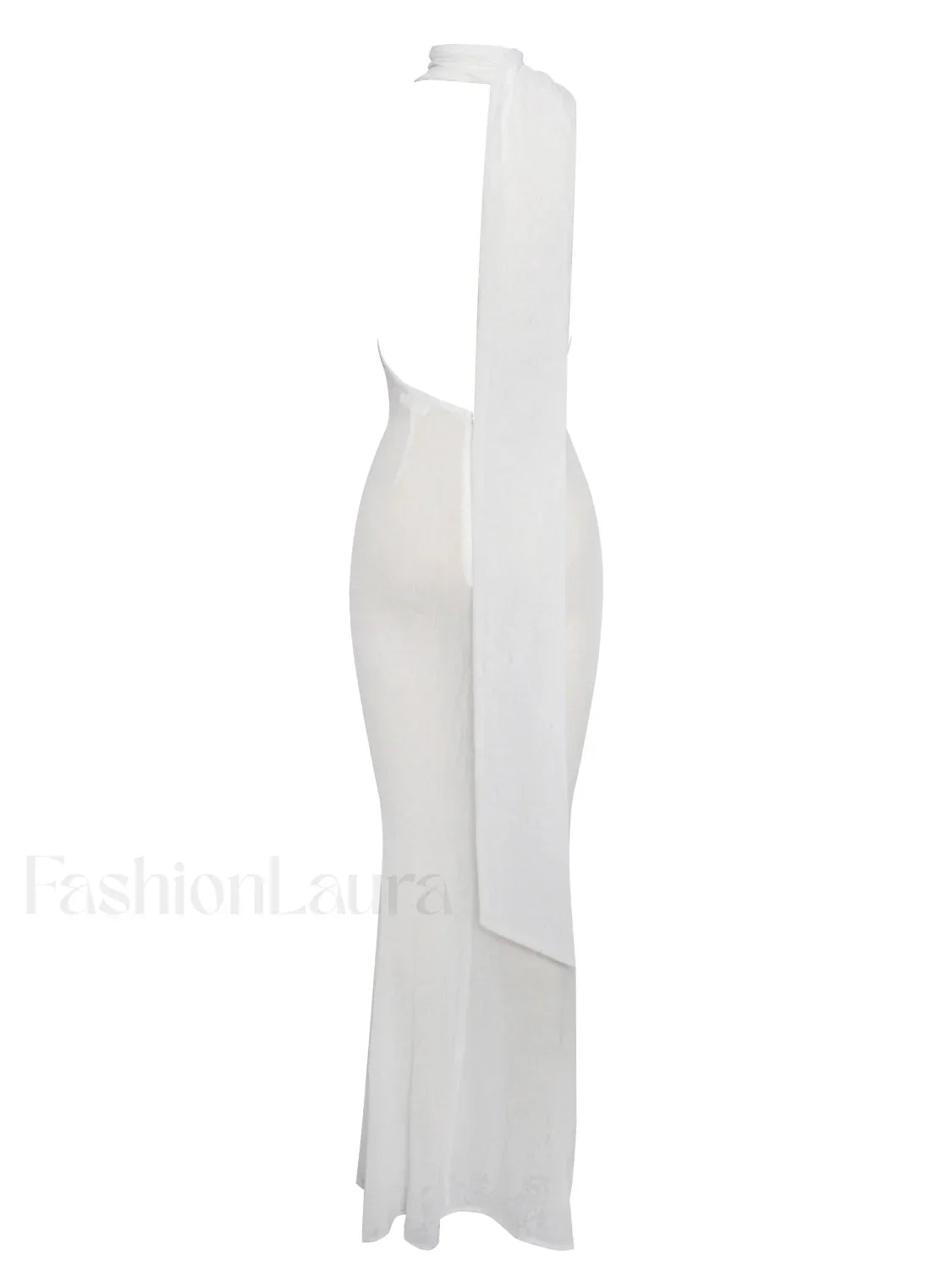 Olena White Burnout Velvet Animal Trendy Print Mesh Halter Neck Maxi Dress
