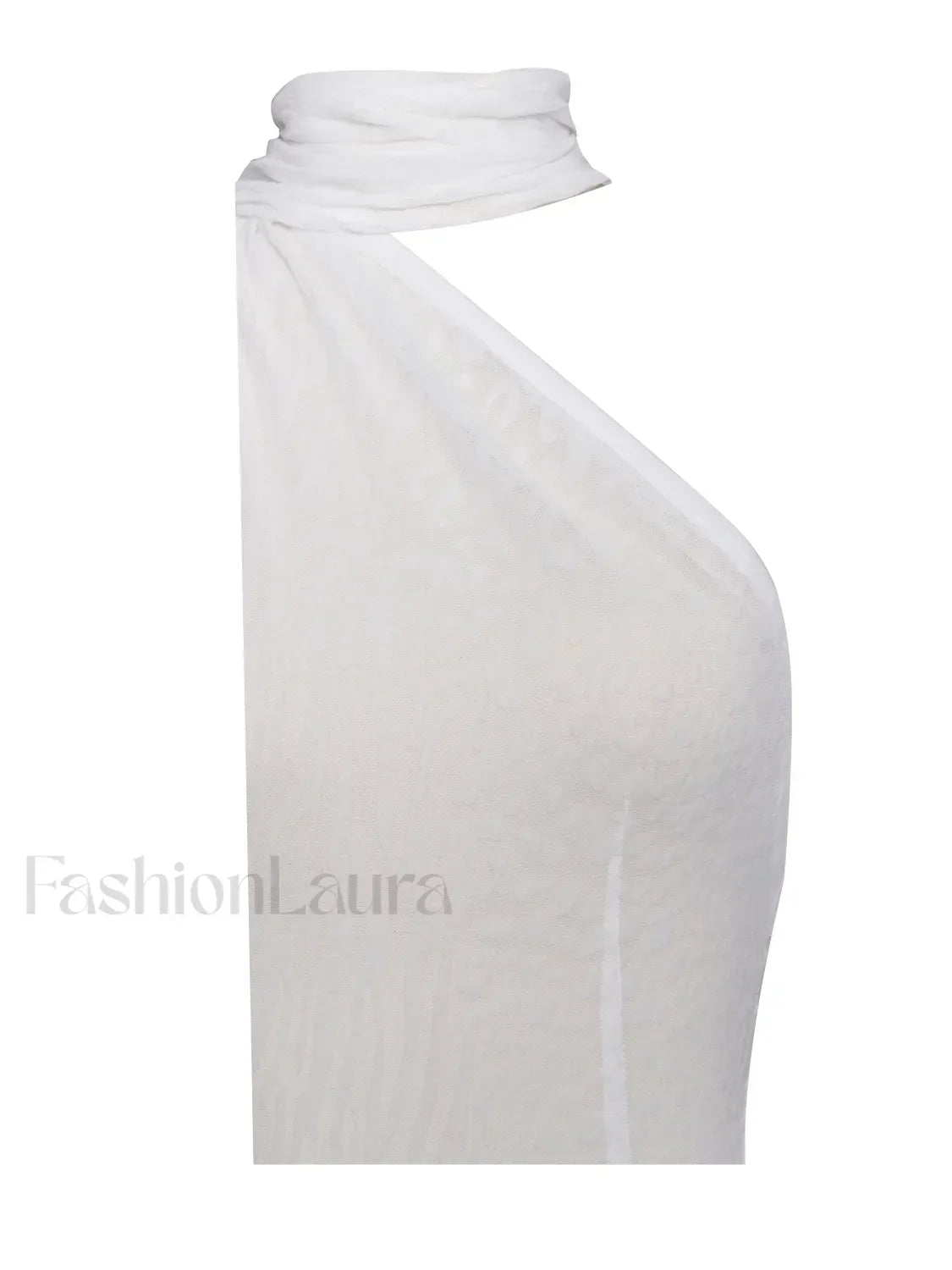 Olena White Burnout Velvet Animal Trendy Print Mesh Halter Neck Maxi Dress