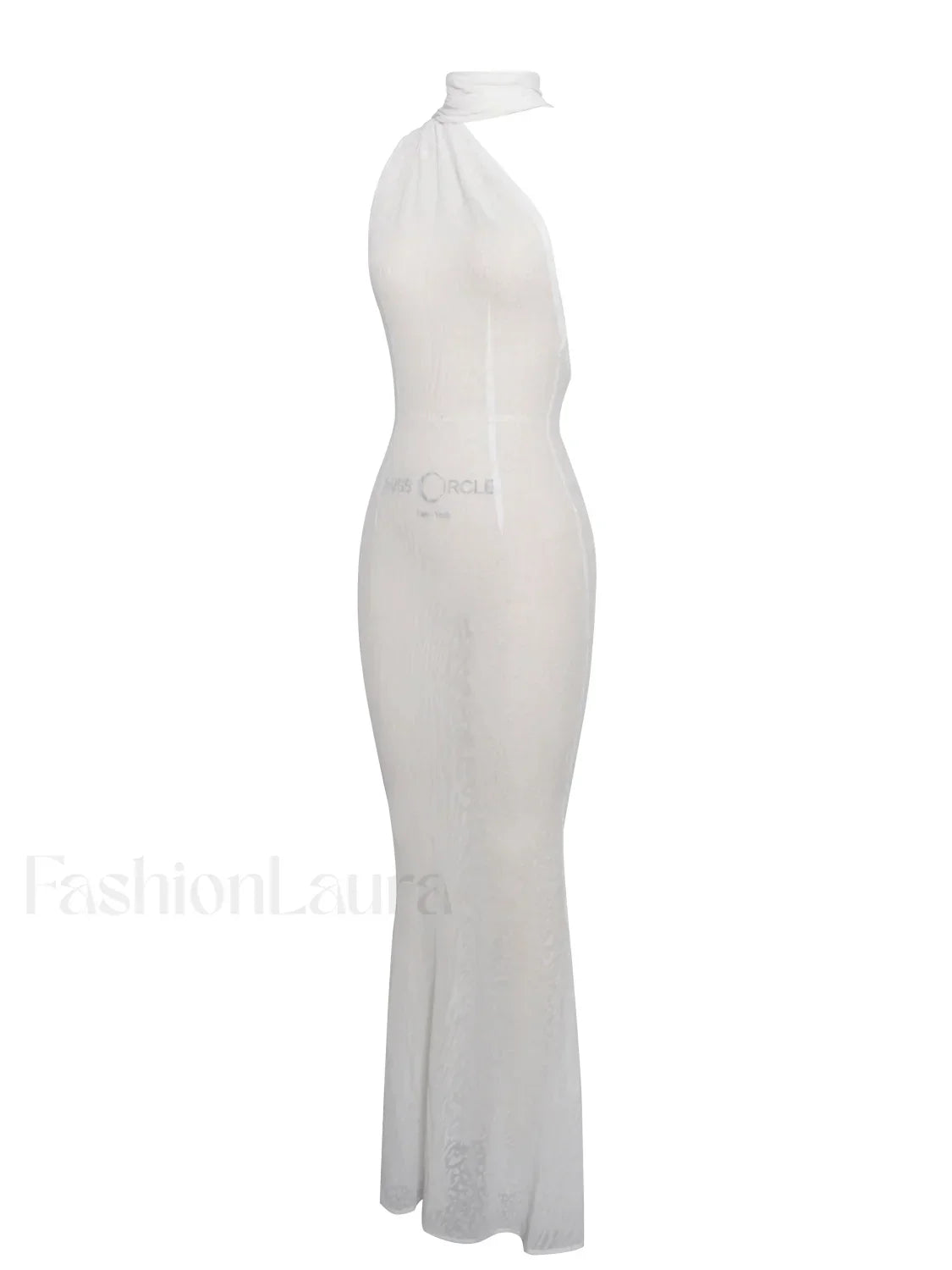 Olena White Burnout Velvet Animal Trendy Print Mesh Halter Neck Maxi Dress