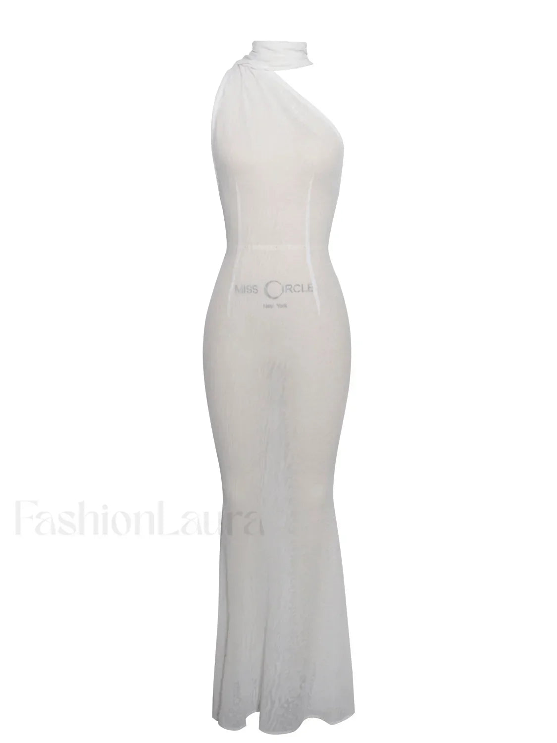 Olena White Burnout Velvet Animal Trendy Print Mesh Halter Neck Maxi Dress
