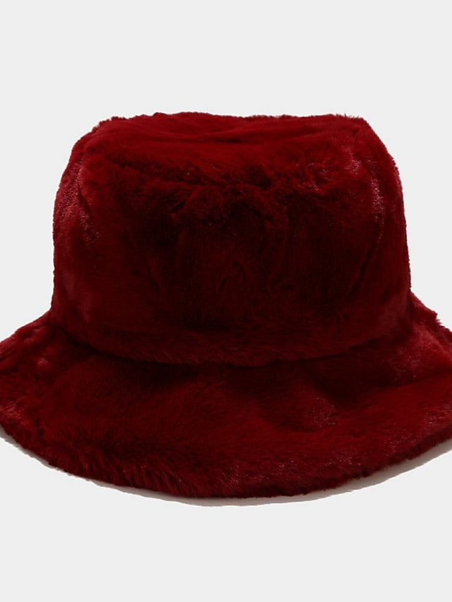 Winter Solid Fur Fluffy Bucket Hats Women Outdoor Warm Sun Hat Soft Furry Fisherman Cap Girl Fashion Panama Cap for Women