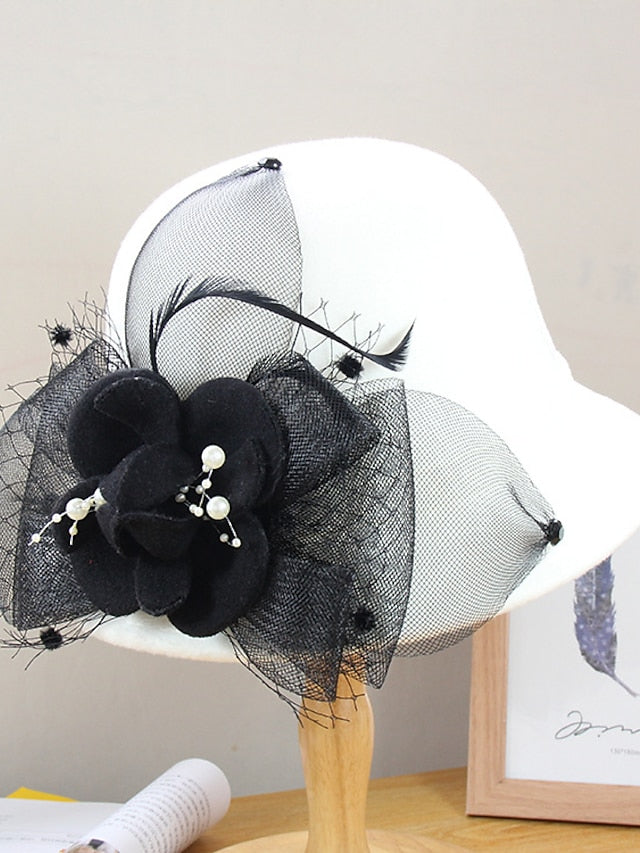 Party Hat Party Wedding Special Occasion Flower Flower Camel Black Hat White Gray Fall Winter Spring for Women