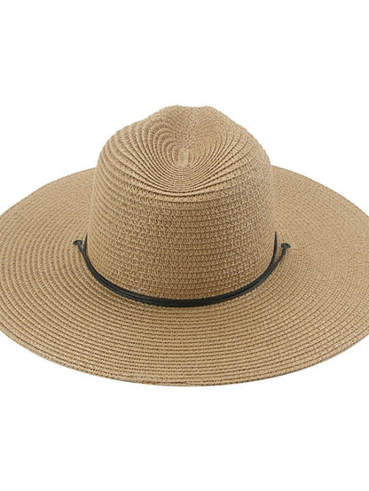 Hat Straw Hat Black Khaki Beige Outdoor Daily Holiday Braided Pure Color Portable Sun Protection Breathable for Women