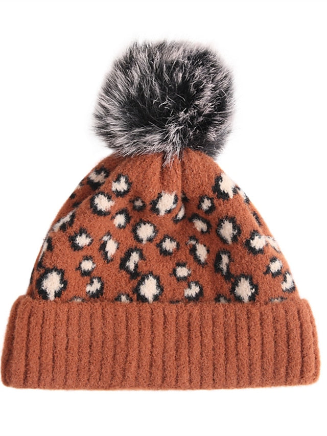Hat Beanie / Slouchy Black Pink Light Gray Outdoor Home Daily Knit Leopard Portable Windproof Comfort for Women
