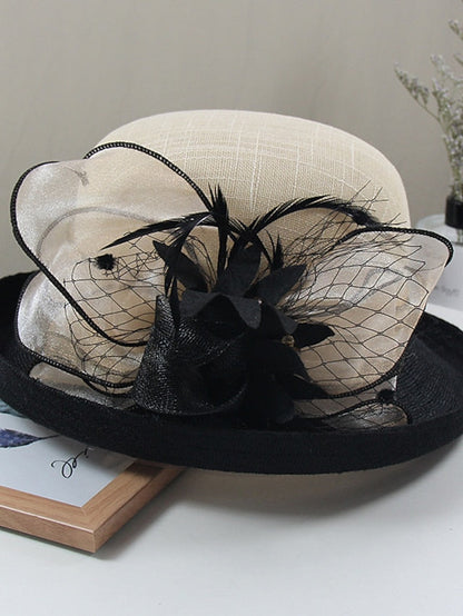 Party Hat Party Wedding Daily Flower Color Block Beige White Hat Yellow Gray Spring Summer for Women