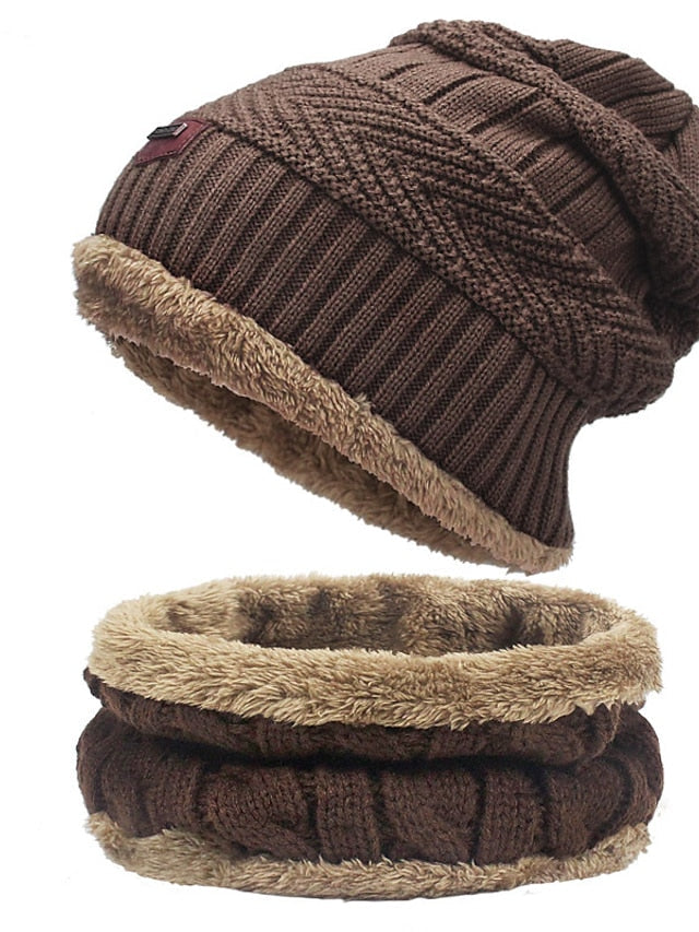 Men's Slouchy Beanie Hat Winter Warm Set Outdoor Home Daily Solid / Plain Color Knitting Casual Casual / Daily 1 Pack for Women