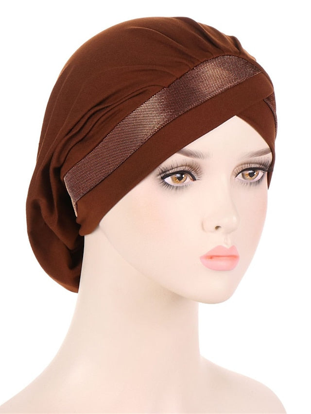 Women Turban Hat Cross Head Wrap Islamic Hijab Cap Solid Color Soft Headscarf Fashion Muslim Hats Scarf High Quality Hair Care Cap for Women