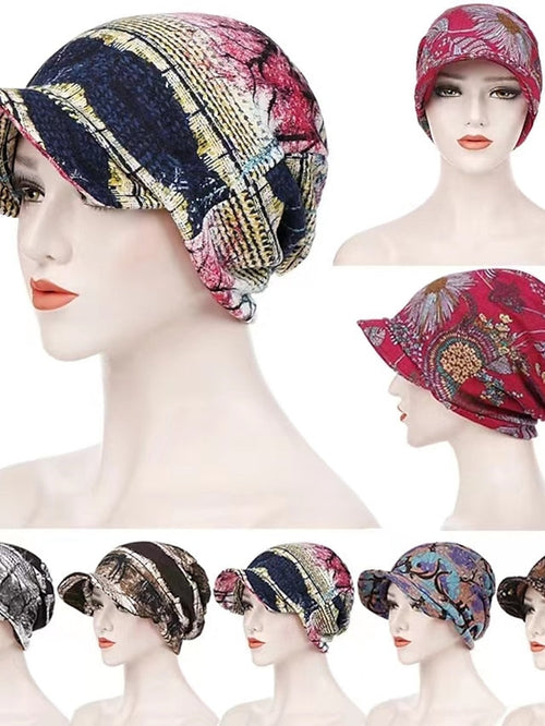 Print Beanies Hat Female Autumn Winter Cotton Baseball Hats Ponytail Vintage Warm Turban Cap Visors Caps for Women