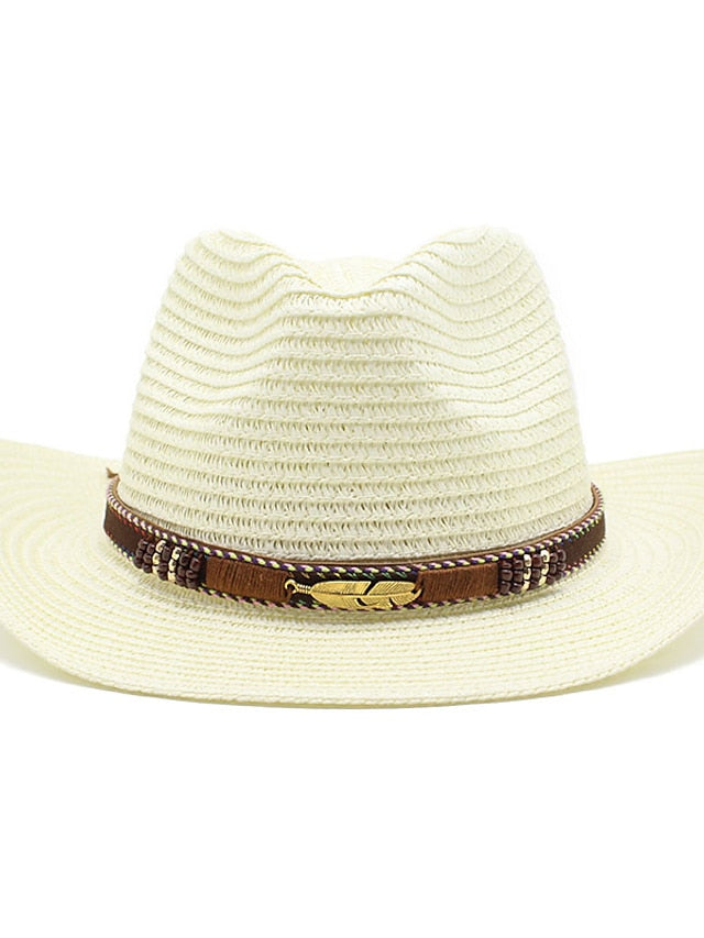 Men's Sun Hat Straw Hat Sports & Outdoor Daily Holiday Solid / Plain Color Straw Retro Simple Style Sunscreen 1 pcs for Women