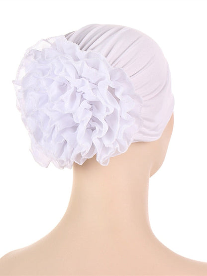 Woman Big Flower India Hat Beanie Turban Hair Accessories Elastic Cloth Hair Bands Hat Chemo Beanie Ladies Muslim Solid Hair Loss Cap for Women