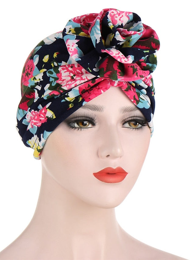 Ethnic Plaid Pattern Cashew Print Big Flower Headscarf Bonnet Women Turban Hat Turbante Femme Musulman India Hat Islamic Head Wrap Turban for Women