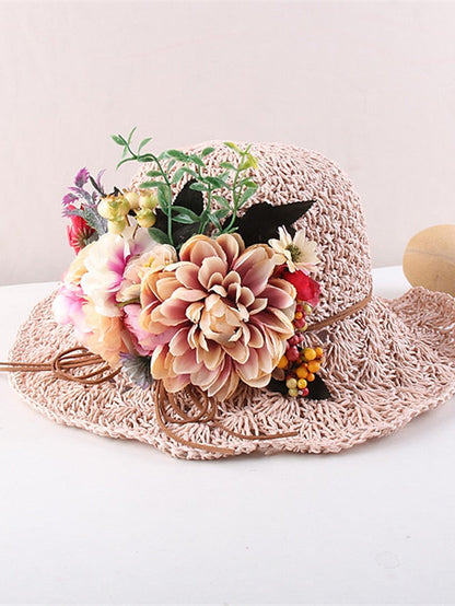 Hat Straw Hat Sun Hat Pink Khaki Navy Blue Party Outdoor Dailywear Floral Floral Portable Windproof Comfort for Women