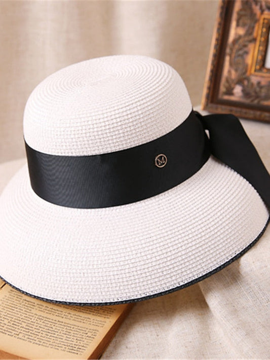 Hat Straw Hat Sun Hat Creamy-white Black Pink Outdoor Street Holiday Pure Color Pure Color Portable Sun Protection Breathable for Women