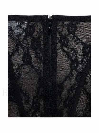 Quennell Black Lace Charming Corset Maxi Dress