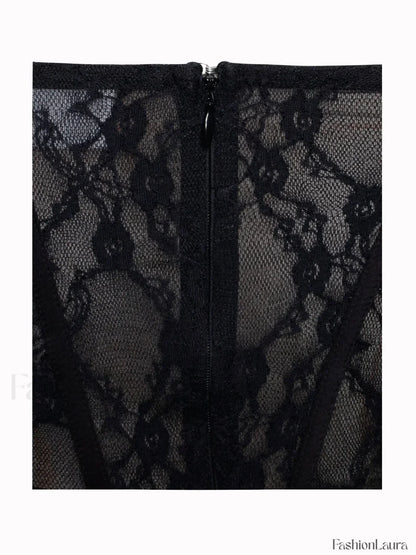 Quennell Black Lace Charming Corset Maxi Dress