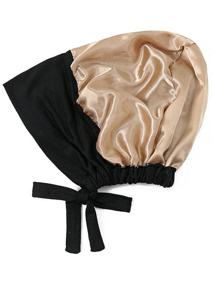 Muslim Satin Hijab Cap Full Cover Inner Hat Islamic Head Wear Stretch Turban Underscarf Bonnet Straps Headband for Women