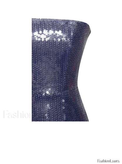 Ramona Navy Sequin Strapless Graceful High Slit Maxi Dress